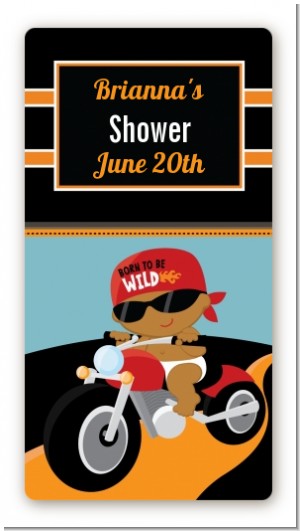 Motorcycle African American Baby Boy - Custom Rectangle Baby Shower Sticker/Labels