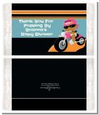 Motorcycle African American Baby Girl - Personalized Popcorn Wrapper Baby Shower Favors