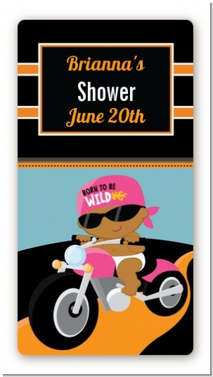 Motorcycle African American Baby Girl - Custom Rectangle Baby Shower Sticker/Labels