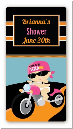 Motorcycle Baby Girl - Custom Rectangle Baby Shower Sticker/Labels