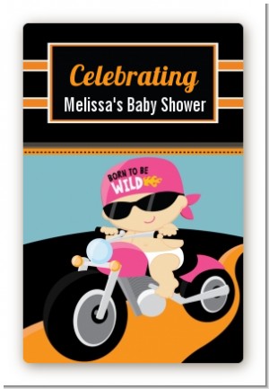 Motorcycle Baby Girl - Custom Large Rectangle Baby Shower Sticker/Labels
