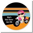 Motorcycle Baby Girl - Round Personalized Baby Shower Sticker Labels thumbnail