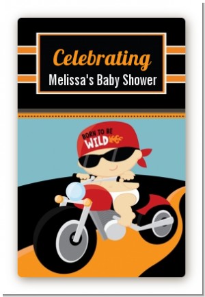 Motorcycle Baby - Custom Large Rectangle Baby Shower Sticker/Labels