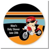 Motorcycle Baby - Round Personalized Baby Shower Sticker Labels