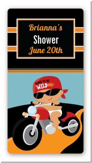 Motorcycle Hispanic Baby Boy - Custom Rectangle Baby Shower Sticker/Labels