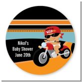 Motorcycle Hispanic Baby Boy - Round Personalized Baby Shower Sticker Labels