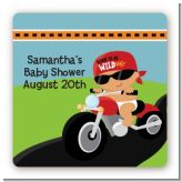 Motorcycle Hispanic Baby Boy - Square Personalized Baby Shower Sticker Labels
