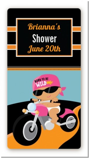 Motorcycle Hispanic Baby Girl - Custom Rectangle Baby Shower Sticker/Labels