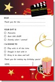 Movie Night - Birthday Party Fill In Thank You Cards