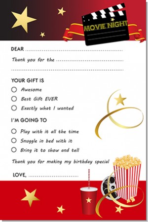 Movie Night - Birthday Party Fill In Thank You Cards