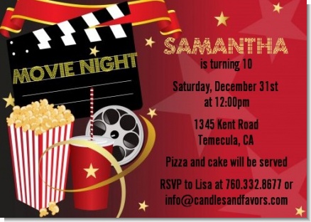 Movie Night - Birthday Party Invitations