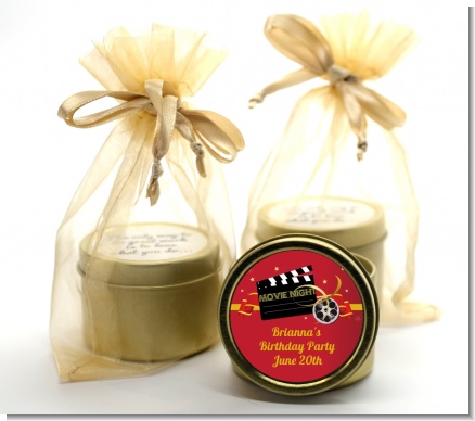 Movie Night - Birthday Party Gold Tin Candle Favors