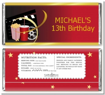 Movie Night - Personalized Birthday Party Candy Bar Wrappers