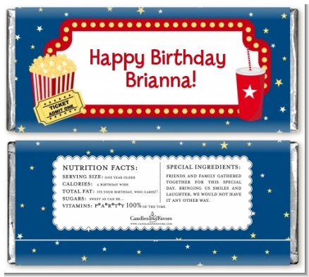 Movie Theater - Personalized Birthday Party Candy Bar Wrappers