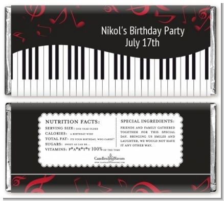 Musical Notes Black and White - Personalized Birthday Party Candy Bar Wrappers