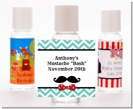 Mustache Bash - Personalized Birthday Party Hand Sanitizers Favors