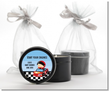 Nascar Inspired Racing - Baby Shower Black Candle Tin Favors