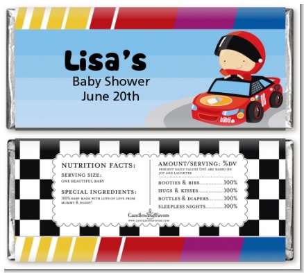 Nascar Inspired Racing - Personalized Baby Shower Candy Bar Wrappers