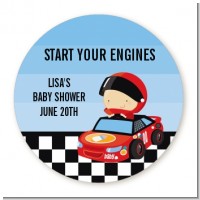 Nascar Inspired Racing - Round Personalized Baby Shower Sticker Labels