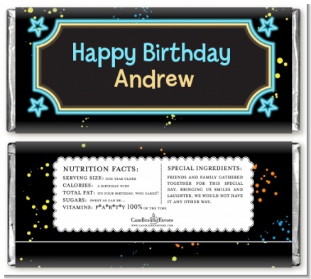 Neon Blue Glow In The Dark - Personalized Birthday Party Candy Bar Wrappers