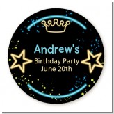 Neon Blue Glow In The Dark - Round Personalized Birthday Party Sticker Labels