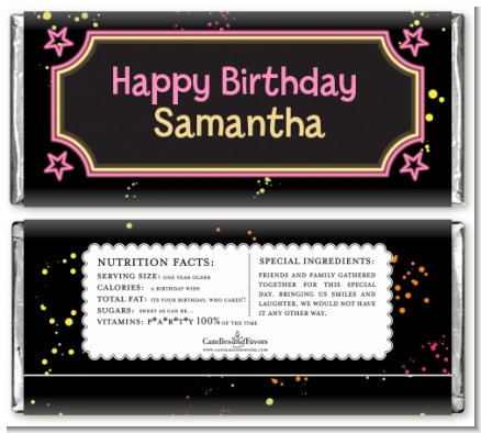 Neon Pink Glow In The Dark - Personalized Birthday Party Candy Bar Wrappers