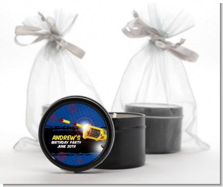 Nerf Gun - Birthday Party Black Candle Tin Favors