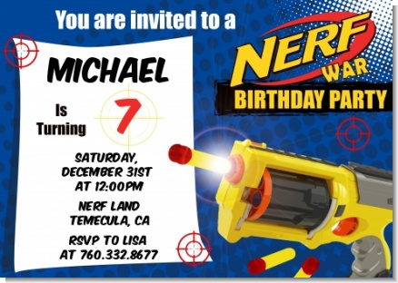 Nerf Gun - Birthday Party Invitations