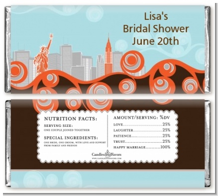 New York Skyline - Personalized Bridal Shower Candy Bar Wrappers