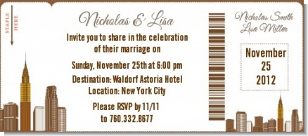 New York City Skyline - Bridal Shower Destination Boarding Pass Invitations