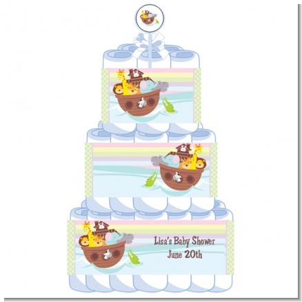 Noah's Ark - Personalized Baby Shower Diaper Cake 3 Tier