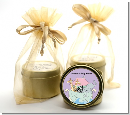 Noah's Ark Twins - Baby Shower Gold Tin Candle Favors