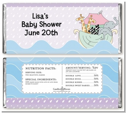 Noah's Ark Twins - Personalized Baby Shower Candy Bar Wrappers