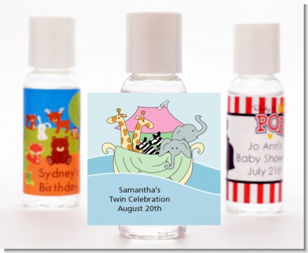 Noah's Ark Twins - Personalized Baby Shower Hand Sanitizers Favors