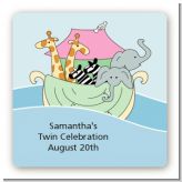 Noah's Ark Twins - Square Personalized Baby Shower Sticker Labels Noah's Ark Twins - Square Personalized Baby Shower Sticker Labels