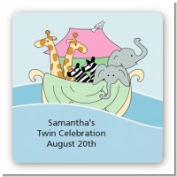 Noah's Ark Twins - Square Personalized Baby Shower Sticker Labels