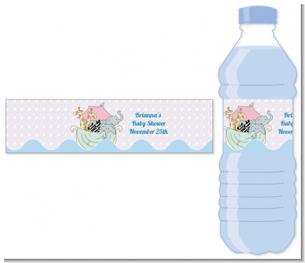 Noah's Ark Twins - Personalized Baby Shower Water Bottle Labels