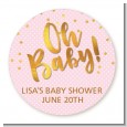 Oh Baby Shower Girl - Round Personalized Baby Shower Sticker Labels thumbnail