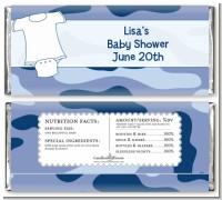 Baby Outfit Blue Camo - Personalized Baby Shower Candy Bar Wrappers