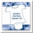 Baby Outfit Blue Camo - Square Personalized Baby Shower Sticker Labels thumbnail