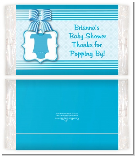 Baby Outfit Blue - Personalized Popcorn Wrapper Baby Shower Favors