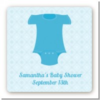 Baby Outfit Blue - Square Personalized Baby Shower Sticker Labels