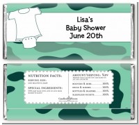 Baby Outfit Green Camo - Personalized Baby Shower Candy Bar Wrappers