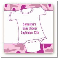 Baby Outfit Pink Camo - Square Personalized Baby Shower Sticker Labels