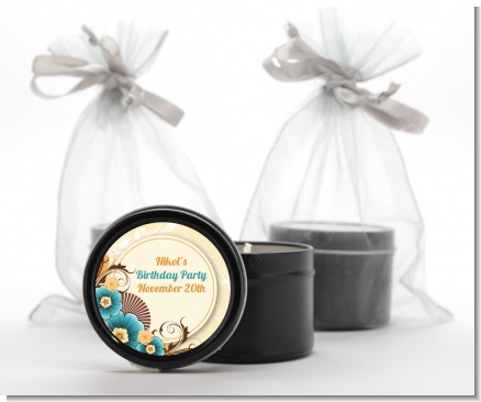 Orange & Blue Floral - Birthday Party Black Candle Tin Favors