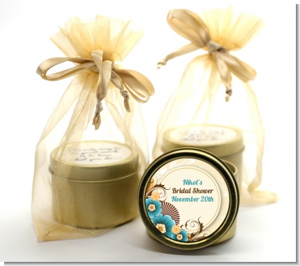 Orange & Blue Floral - Birthday Party Gold Tin Candle Favors