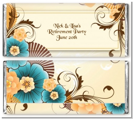 Orange & Blue Floral - Personalized Birthday Party Candy Bar Wrappers