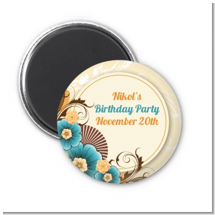 Orange & Blue Floral - Personalized Birthday Party Magnet Favors