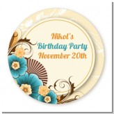 Orange & Blue Floral - Round Personalized Birthday Party Sticker Labels