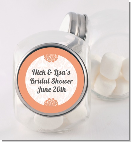Orange Damask - Personalized Bridal Shower Candy Jar